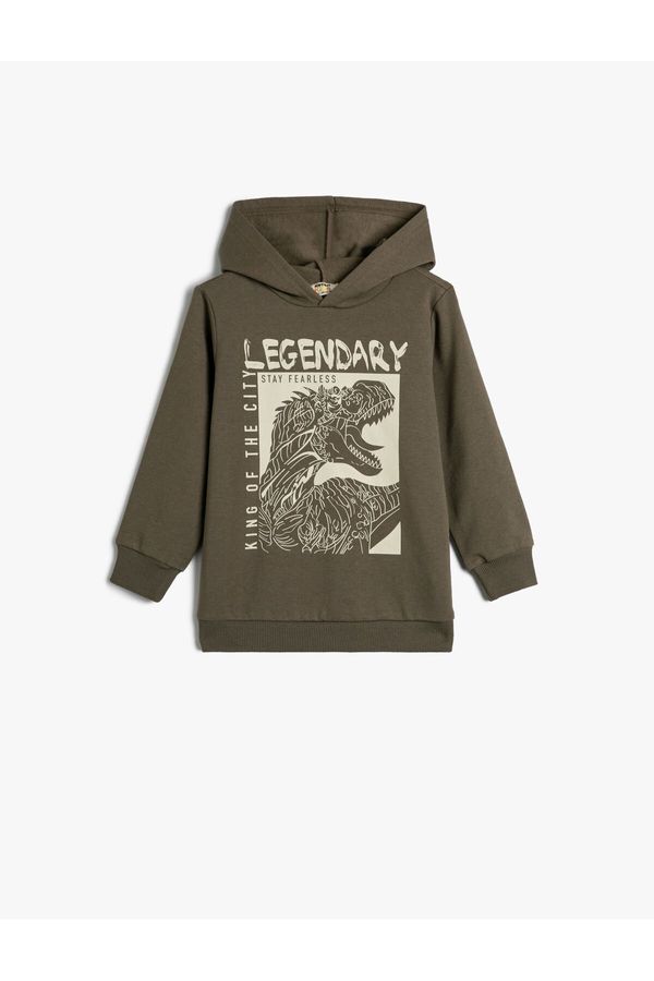 Koton Koton Hooded Sweatshirt Dinosaur Printed Long Sleeve Raised