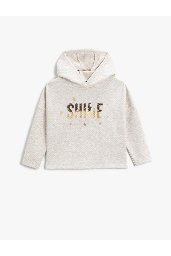 Koton Koton Hooded Sweatshirt with Sequin Embroidered Silvery.