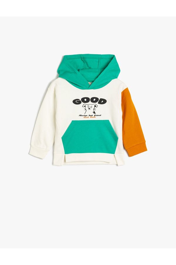 Koton Koton Hoodie Sweat Printed Kangaroo Pocket Color Block Cotton