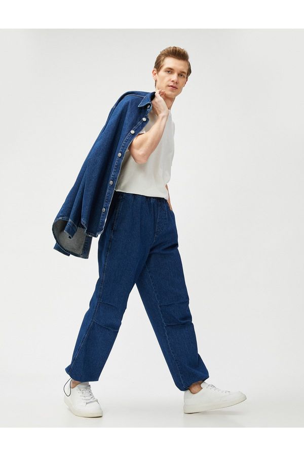 Koton Koton Jeans Parachute Trousers, Wide Cut, with Pocket Detailed Waist and Legs with Stoppers, Cotton.