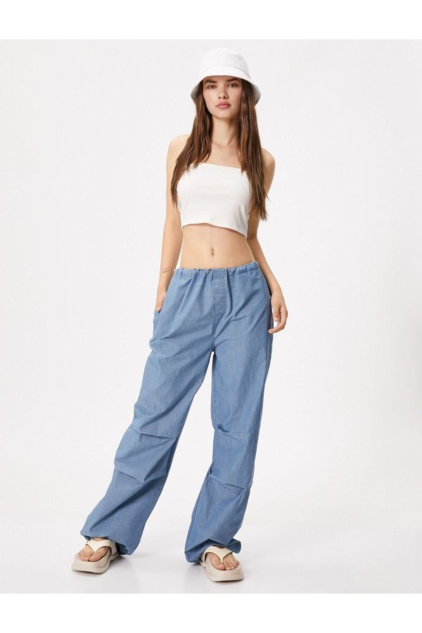 Koton Koton Jeans Parachute Trousers with Elastic Waist with Pajamas, Cotton