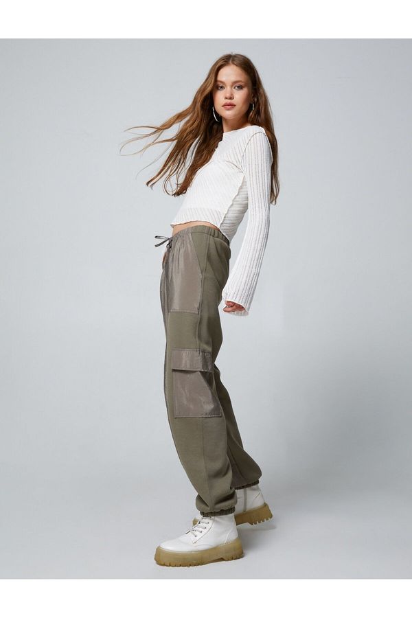 Koton Koton Jogger Sweatpants with Cargo Pocket, Waist Tie, Shiny Fabric Detail