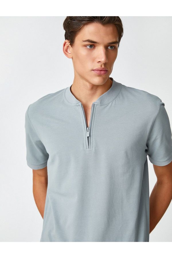 Koton Koton Judge Collar T-Shirt Half Zipper Detailed Short Sleeve
