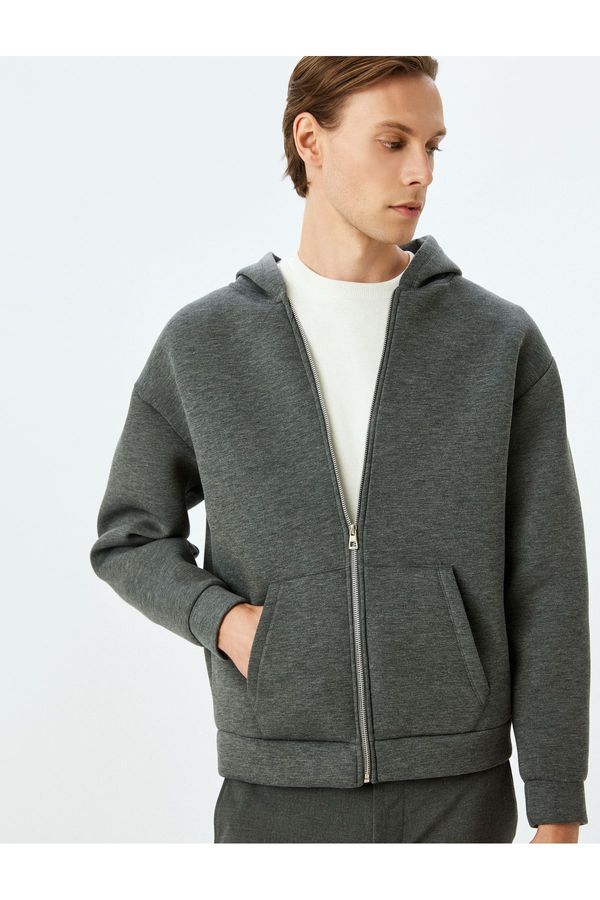 Koton Koton Kangaroo Pocket Viscose Blend Basic Zippered Hooded Sweatshirt