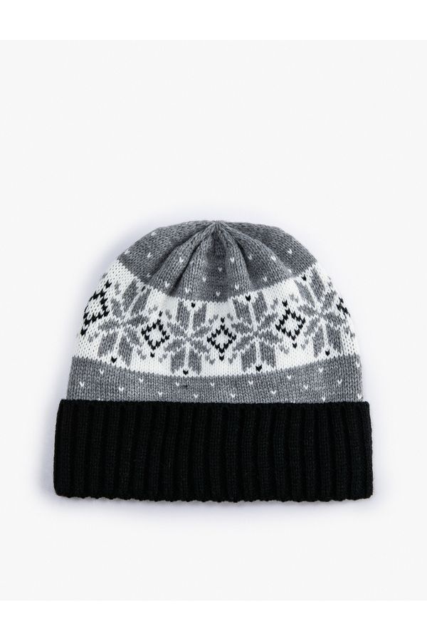 Koton Koton Knit Beanie with Fold Detailed Winter Theme Patterned