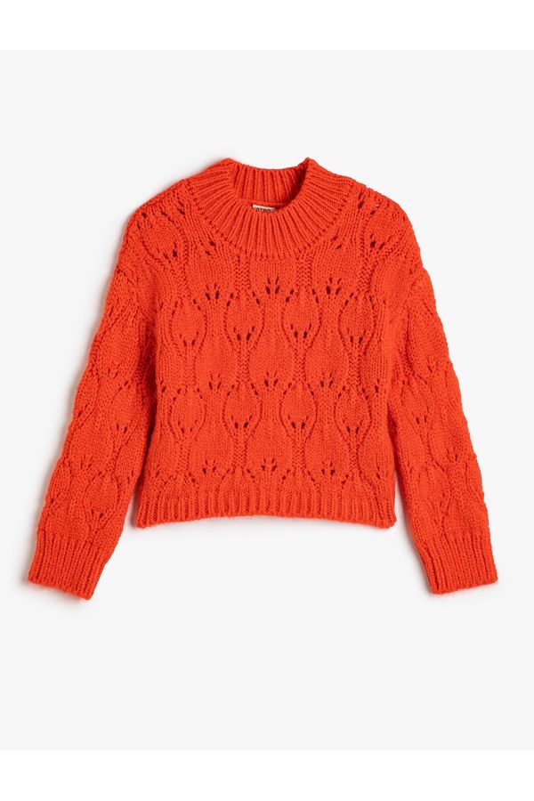 Koton Koton Knit Sweater Openwork Round Neck Long Sleeve Soft Textured