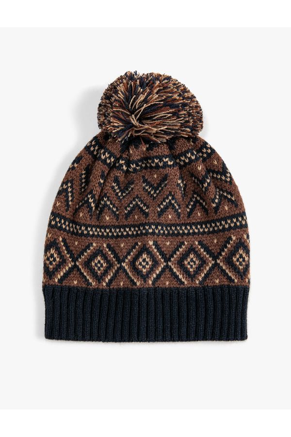 Koton Koton Knitted Beret Ethnic Patterned with Pompom Detail