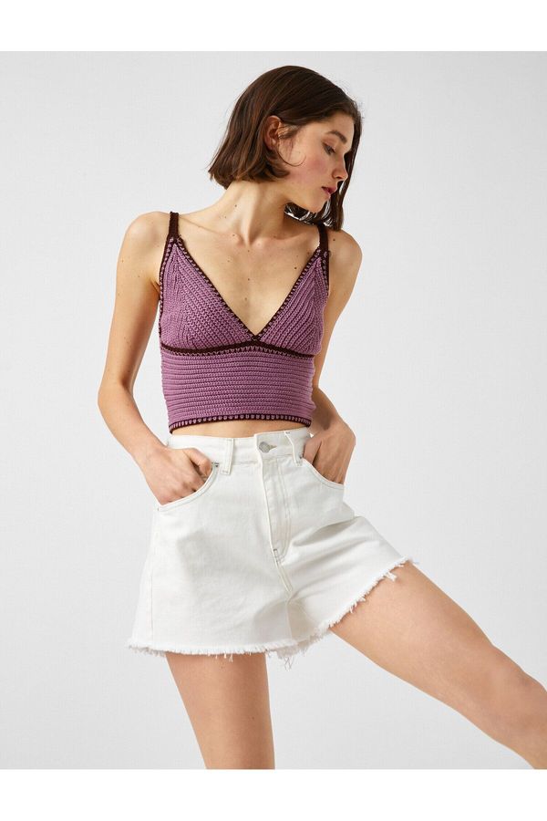 Koton Koton Knitted Crop Top Strappy V Neck