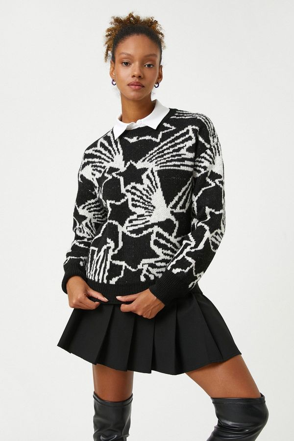 Koton Koton Knitted Sweater Round Neck Long Sleeve Star Pattern