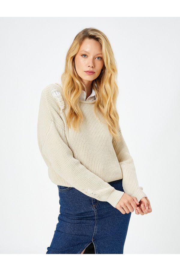 Koton Koton Knitting Sweater With Openwork Long Sleeves Off the Shoulders