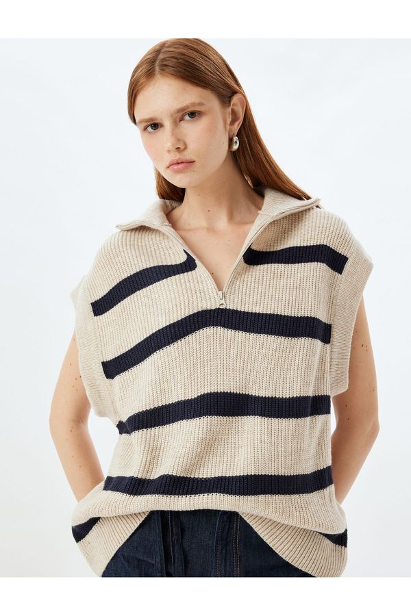 Koton Koton Knitwear Oversize Sweater Half Zipper Detail Stand Collar Sleeveless