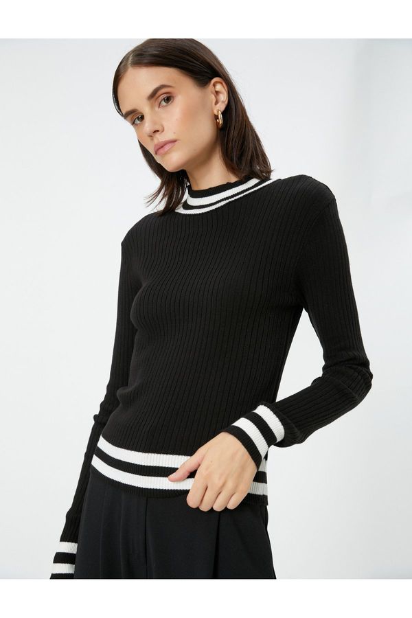 Koton Koton Knitwear Sweater Ribbed Crew Neck Long Sleeve Stripe Detailed