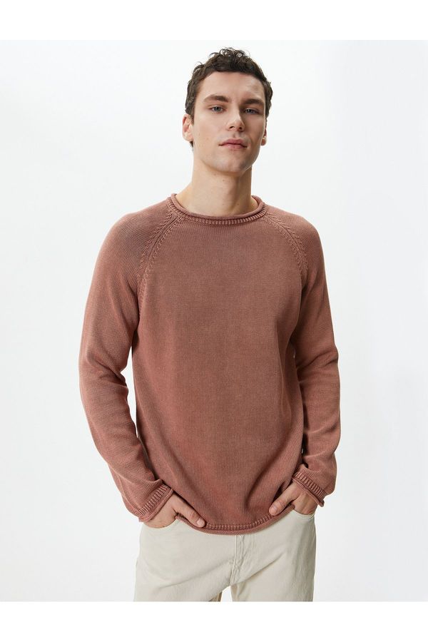 Koton Koton Knitwear Sweater Washed Crew Neck Stitch Detail Cotton