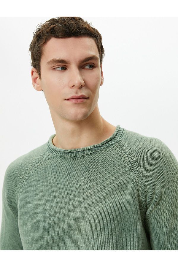 Koton Koton Knitwear Sweater Washed Crew Neck Stitch Detail Cotton