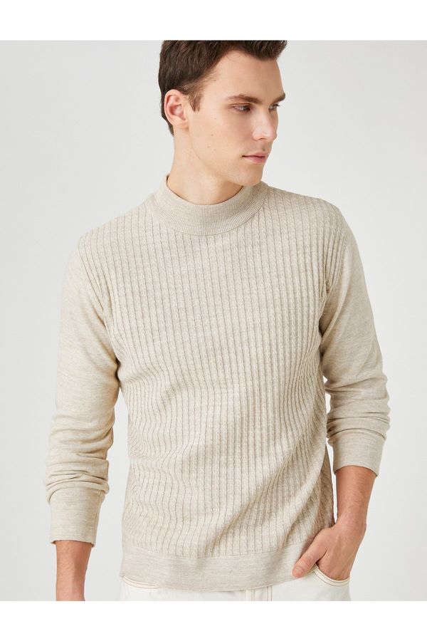 Koton Koton Knitwear Sweater with Knitted Motif Half Turtleneck Slim Cut