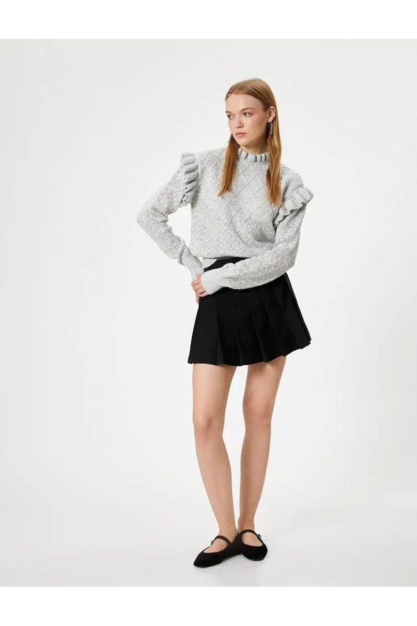 Koton Koton Knitwear Sweater with Textured Ruffle Detail Standing Collar