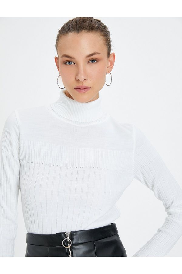 Koton Koton Knitwear Turtleneck Sweater Textured Acrylic Cashmere Textured