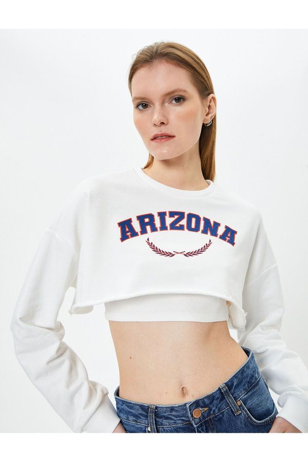 Koton Koton KT - Crop Sweatshirt Printed Crew Neck Long Sleeve