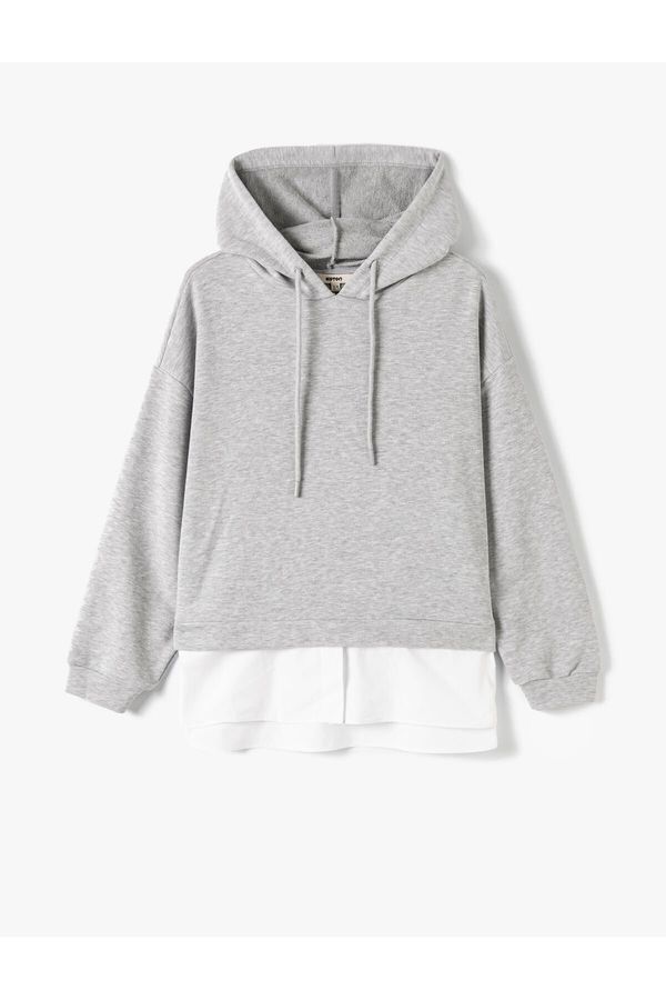 Koton Koton Lace Up Two Piece Look Hooded Sweatshirt