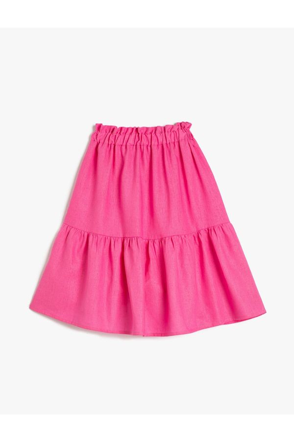 Koton Koton Layered Midi Skirt with an Elastic Waist, Linen Blend.