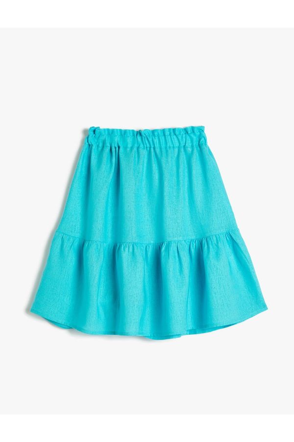 Koton Koton Layered Midi Skirt with an Elastic Waist, Linen Blend.