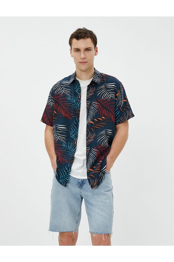 Koton Koton Leaf Printed Short Sleeve Viscose Fabric For Summer Shirt