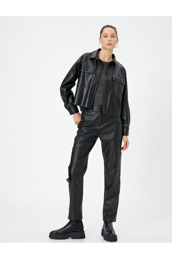 Koton Koton Leather Look Cargo Pants, Normal Waist No Pocket.