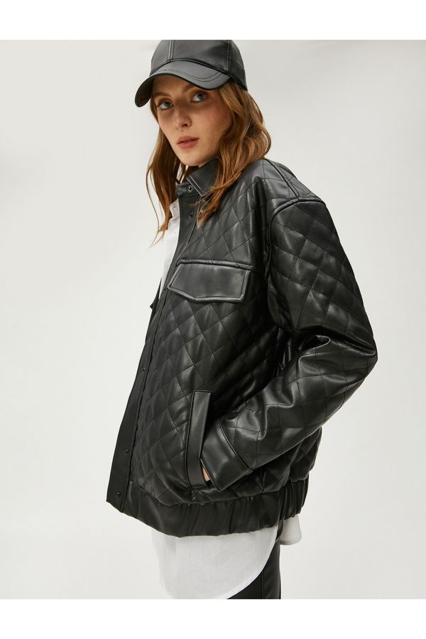 Koton Koton Leather Look Quilted Jacket