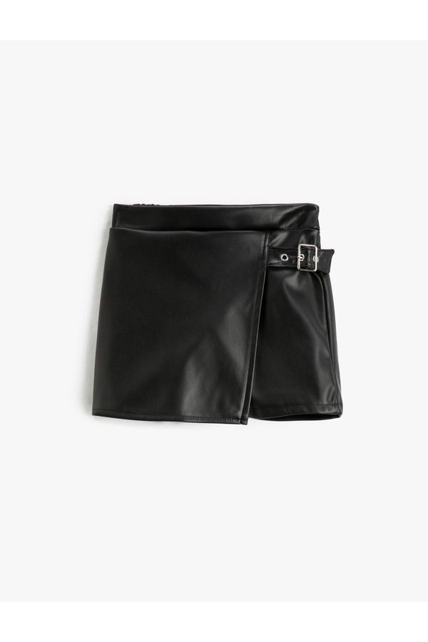 Koton Koton Leather Look Shorts Skirt with Elastic Waist Belt Detail