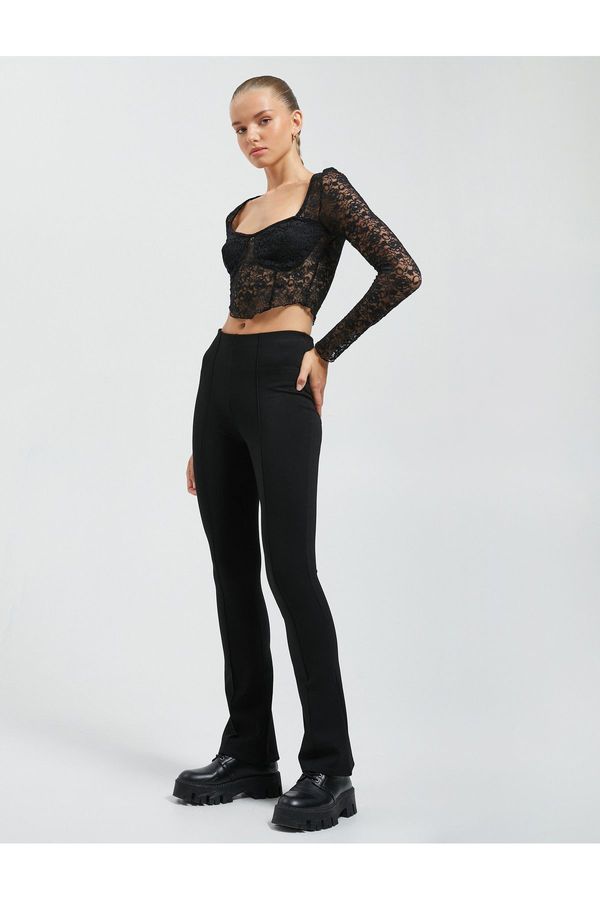 Koton Koton Leggings Trousers Flared Leg High Waist Stitching Detailed