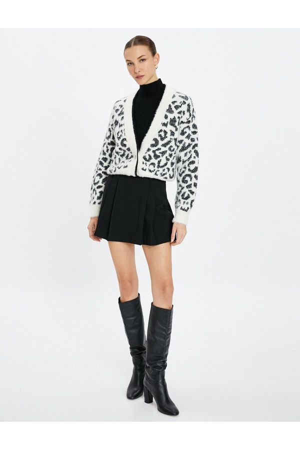 Koton Koton Leopard Patterned Cardigan With Stones and Buttons V-neck