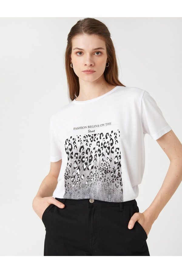 Koton Koton Leopard Printed T-Shirt Short Sleeve Crew Neck