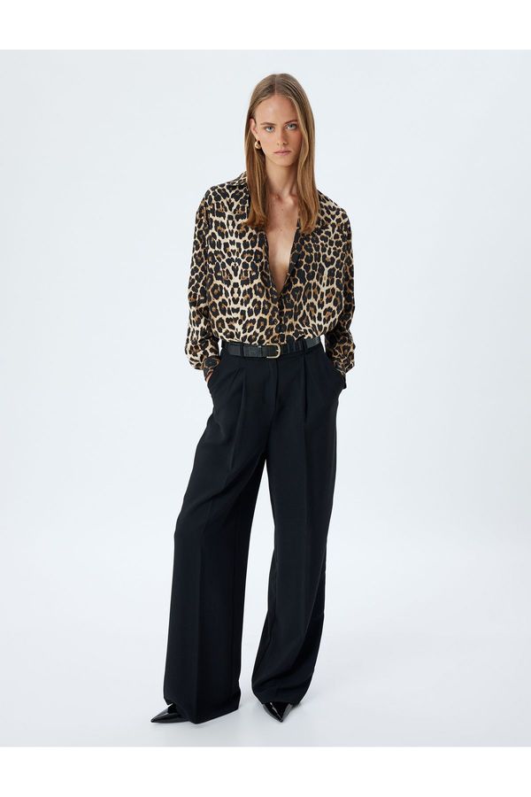 Koton Koton Leopard Shirt Long Sleeve Crepe Fabric