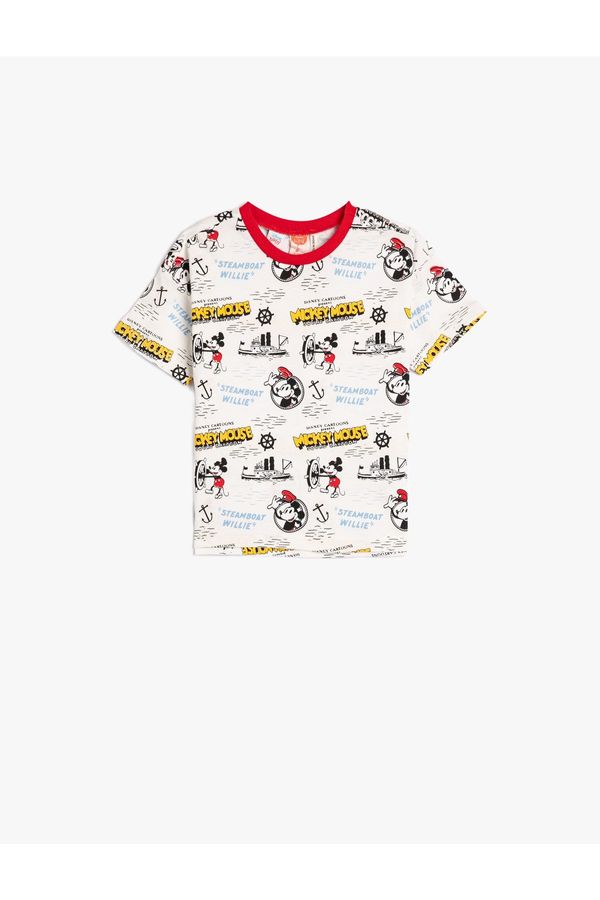 Koton Koton Licensed Mickey Mouse T-Shirt Short Sleeved Crew Neck Cotton