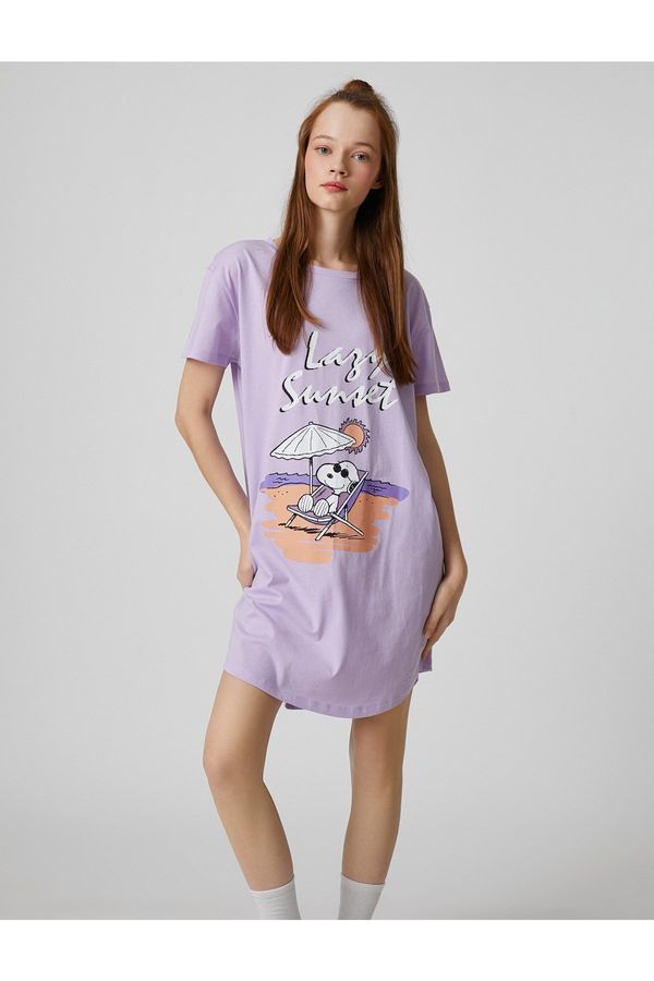 Koton Koton Licensed Snoopy Printed Nightgown with Short Sleeves, Crew Neck