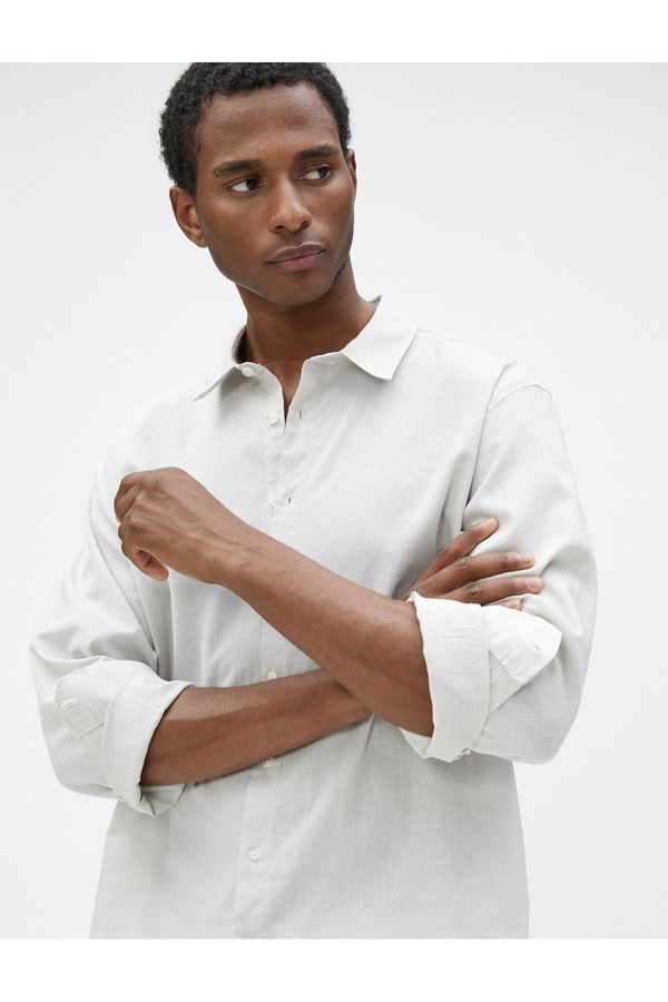 Koton Koton Linen Blend Shirt Classic Collar Long Sleeve