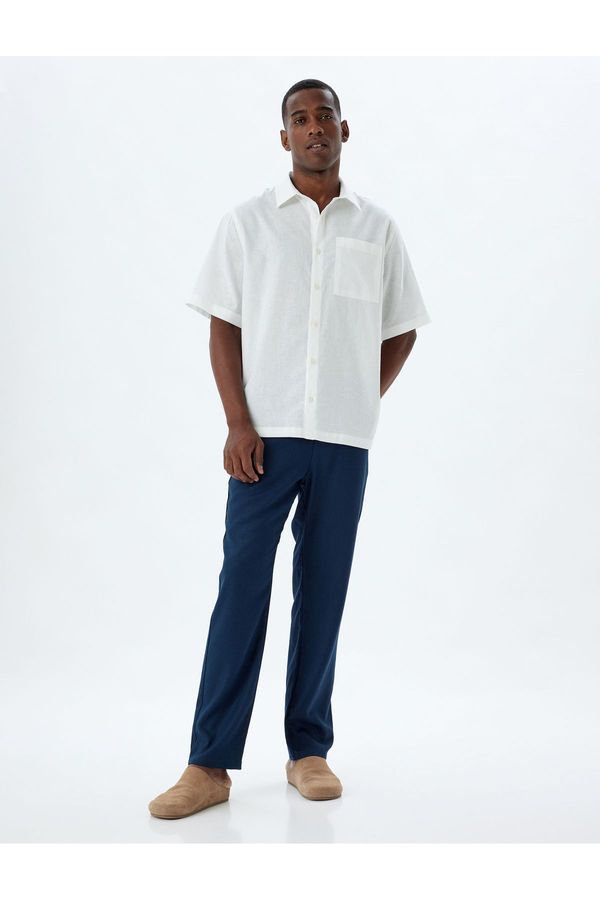 Koton Koton Linen Blend Trousers Chino Pocket Detail Buttoned