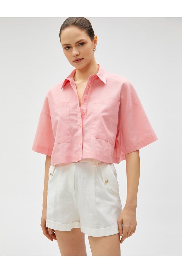 Koton Koton Linen Blended Crop Oversize Shirt