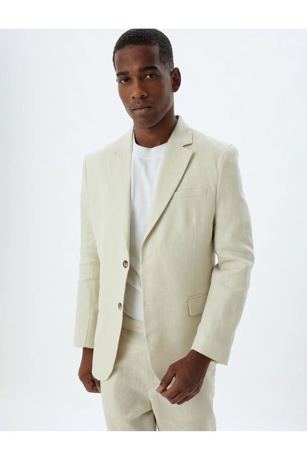 Koton Koton Linen Jacket Blazer Slim Fit Buttoned Pocket Detailed