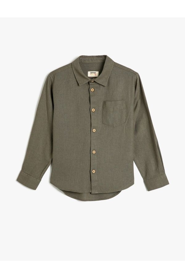 Koton Koton Linen-Mixed Shirt Basic Long Sleeved One Pocket Detailed