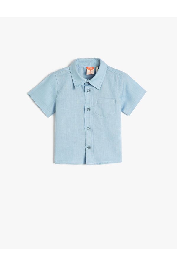 Koton Koton Linen-Mixed Shirt with Short Sleeves, Pocket Detailed.