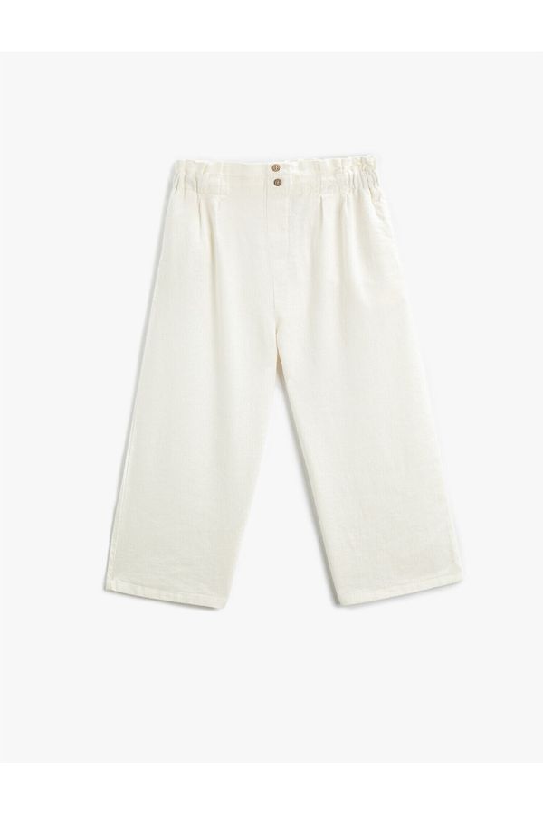 Koton Koton Linen-Mixed Trousers. Wide Legs with Elastic Waist.