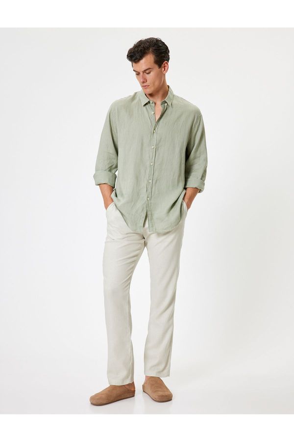 Koton Koton Linen Trousers Chino Pocket Detail Buttoned