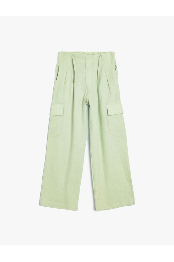 Koton Koton Linen Trousers Wide Leg Cargo Pocket Elastic Waist