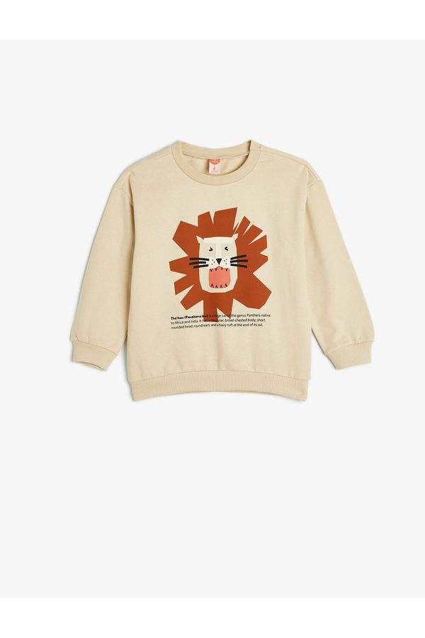 Koton Koton Lion Sweatshirt Long Sleeve Crew Neck Raised Cotton