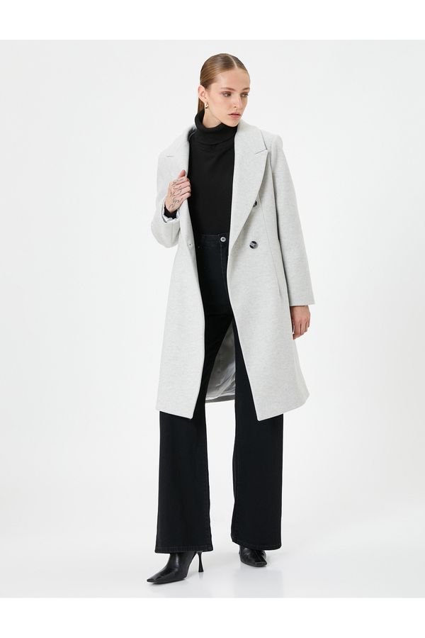 Koton Koton Long Cachet Coat, Double Breasted, Button Fastening, Pocket Detailed, Belted.