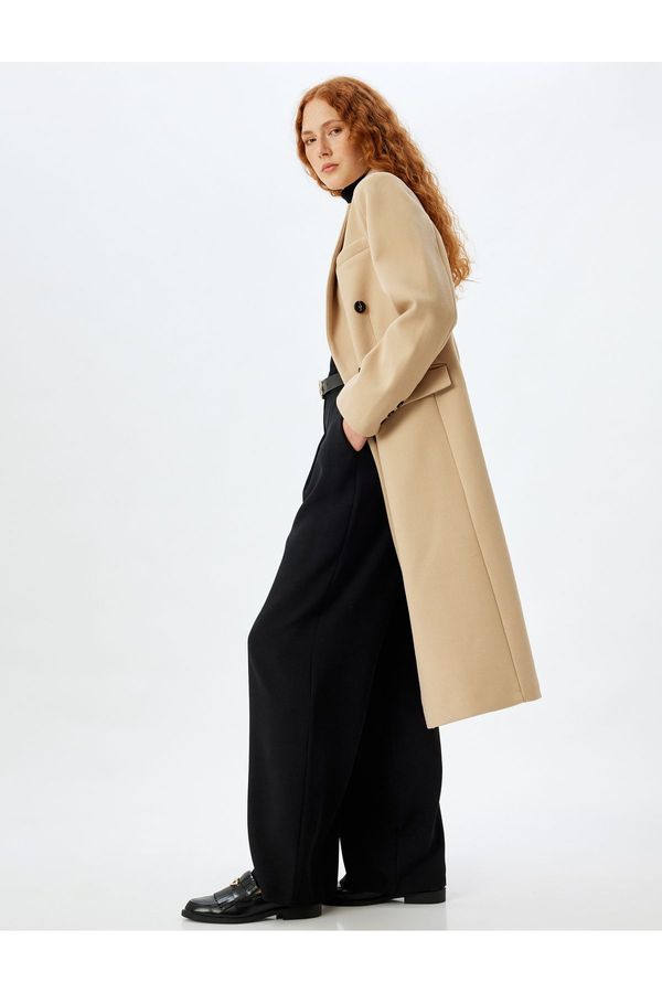 Koton Koton Long Cashmere Coat Double Breasted Buttoned Pocket