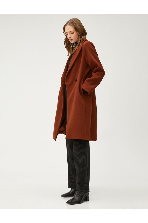Koton Koton Long Cashmere Coat Double Breasted Double Buttoned with Pockets