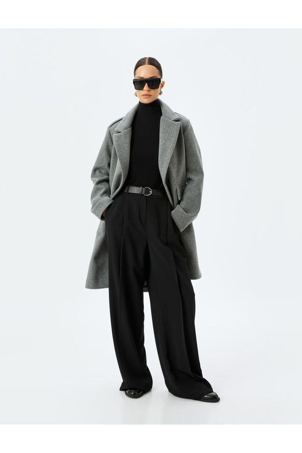 Koton Koton Long Cashmere Coat with Flap and Double Pocket Detail