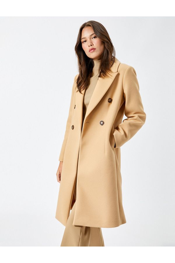 Koton Koton Long Cuff Coat Buttoned Double Breasted Slit Belted